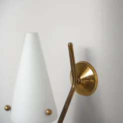 Clearance Pamono Italian Brass Sconces with Conical Opaline Glass Shades, 1950s, Set of 2