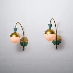 Discount Pamono Italian Brass Sconces with Opaline Globes attributed to Stilnovo, 1950s, Set of 2