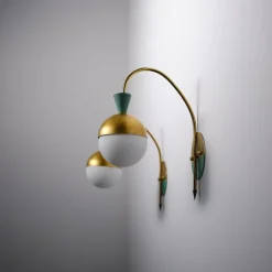 Discount Pamono Italian Brass Sconces with Opaline Globes attributed to Stilnovo, 1950s, Set of 2