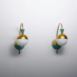 Discount Pamono Italian Brass Sconces with Opaline Globes attributed to Stilnovo, 1950s, Set of 2