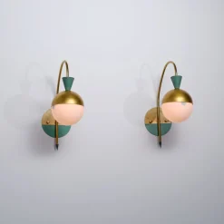 Discount Pamono Italian Brass Sconces with Opaline Globes attributed to Stilnovo, 1950s, Set of 2