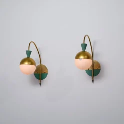 Discount Pamono Italian Brass Sconces with Opaline Globes attributed to Stilnovo, 1950s, Set of 2