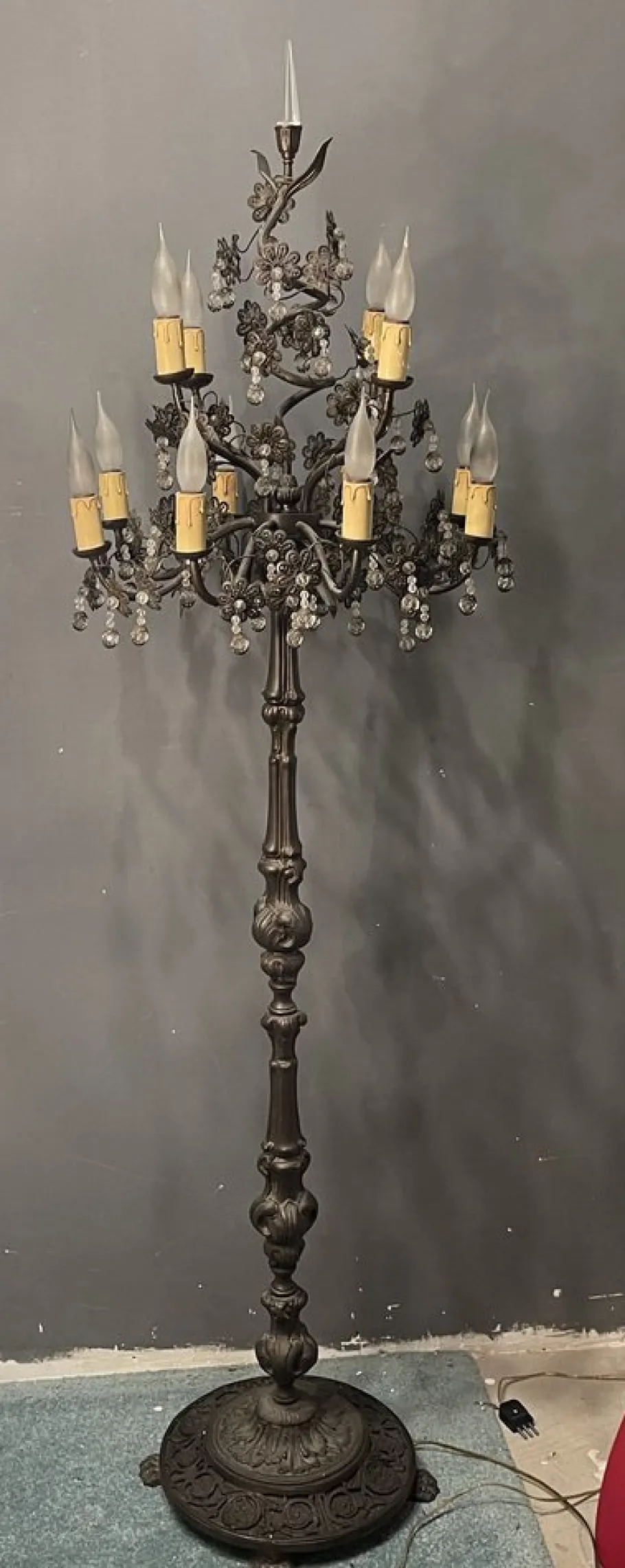 Clearance Pamono Italian Bronze and Crystal Flower Floor Lamp, 1950s