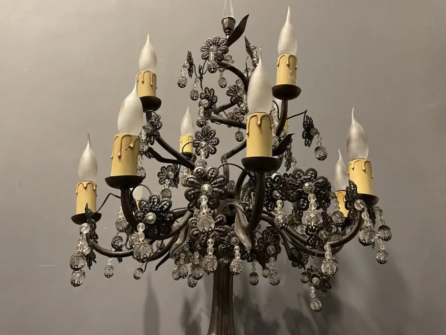 Clearance Pamono Italian Bronze and Crystal Flower Floor Lamp, 1950s