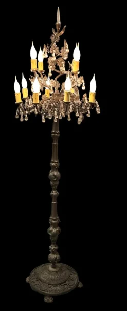Clearance Pamono Italian Bronze and Crystal Flower Floor Lamp, 1950s