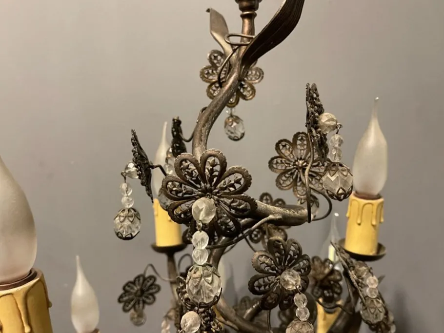 Clearance Pamono Italian Bronze and Crystal Flower Floor Lamp, 1950s