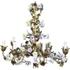 Clearance Pamono Italian Cage Form Chandelier with Porcelain Flowers