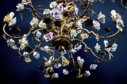 Clearance Pamono Italian Cage Form Chandelier with Porcelain Flowers