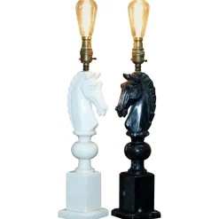 Online Pamono Italian Carrara Marble Chess Horse Lamps, 1950s, Set of 2