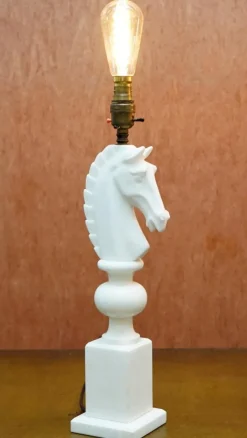 Online Pamono Italian Carrara Marble Chess Horse Lamps, 1950s, Set of 2