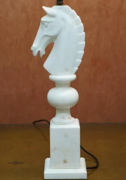 Online Pamono Italian Carrara Marble Chess Horse Lamps, 1950s, Set of 2
