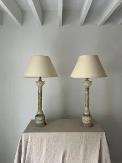 Online Pamono Italian Carved Alabaster Marble Column Lamps, 20th Century, Set of 2