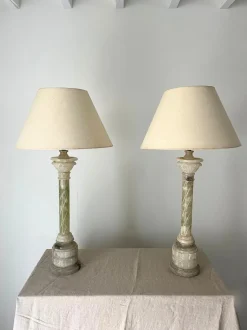 Online Pamono Italian Carved Alabaster Marble Column Lamps, 20th Century, Set of 2