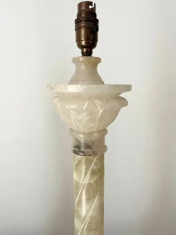 Online Pamono Italian Carved Alabaster Marble Column Lamps, 20th Century, Set of 2