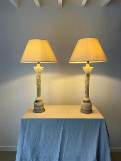 Online Pamono Italian Carved Alabaster Marble Column Lamps, 20th Century, Set of 2