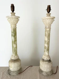 Online Pamono Italian Carved Alabaster Marble Column Lamps, 20th Century, Set of 2