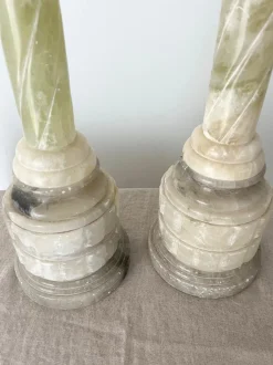 Online Pamono Italian Carved Alabaster Marble Column Lamps, 20th Century, Set of 2