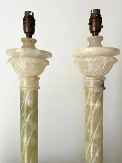 Online Pamono Italian Carved Alabaster Marble Column Lamps, 20th Century, Set of 2