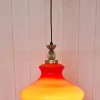 Discount Pamono Italian Ceiling Lamp with Red Glass Shade on Brass Mount, 1970s