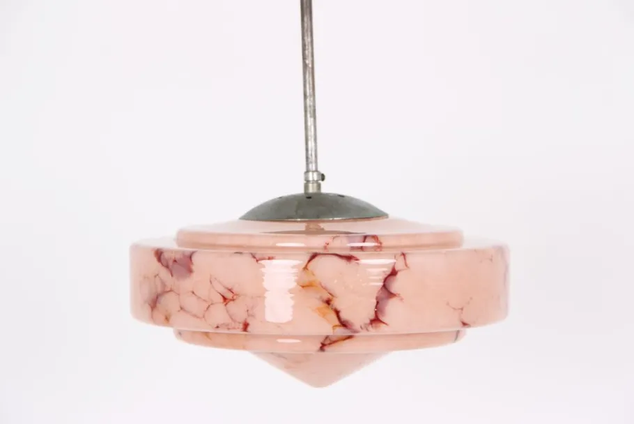 Clearance Pamono Italian Ceiling Lamp with Marble Glass Shade, 1930s