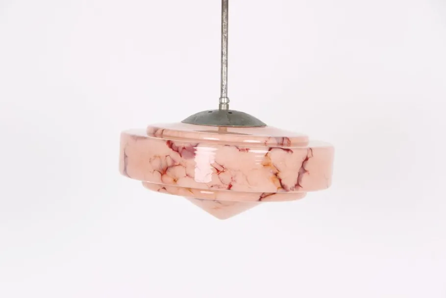 Clearance Pamono Italian Ceiling Lamp with Marble Glass Shade, 1930s