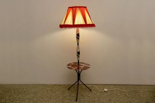 Best Pamono Italian Ceramic Floor Lamp with Table / Shelf, 1950s