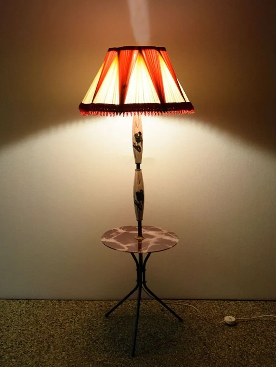 Best Pamono Italian Ceramic Floor Lamp with Table / Shelf, 1950s