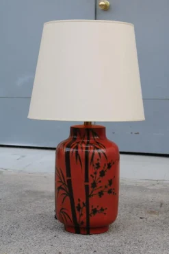 Pamono Italian Ceramic Table Lamp in Red by Zaccagini Design, 1960
