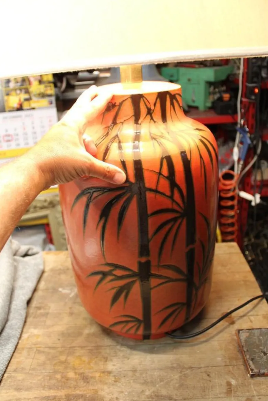 Pamono Italian Ceramic Table Lamp in Red by Zaccagini Design, 1960