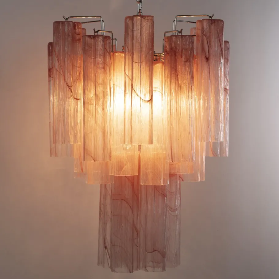 Clearance Pamono Italian Chandelier in Pink Murano Glass, 1980s