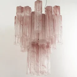 Clearance Pamono Italian Chandelier in Pink Murano Glass, 1980s