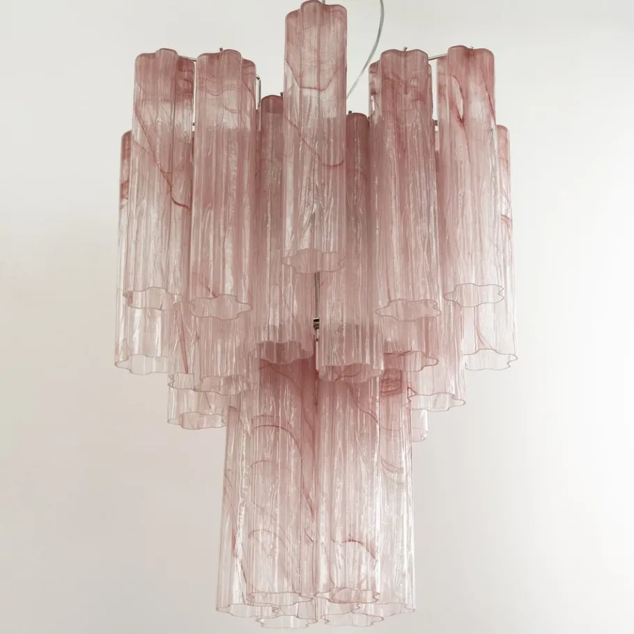 Clearance Pamono Italian Chandelier in Pink Murano Glass, 1980s