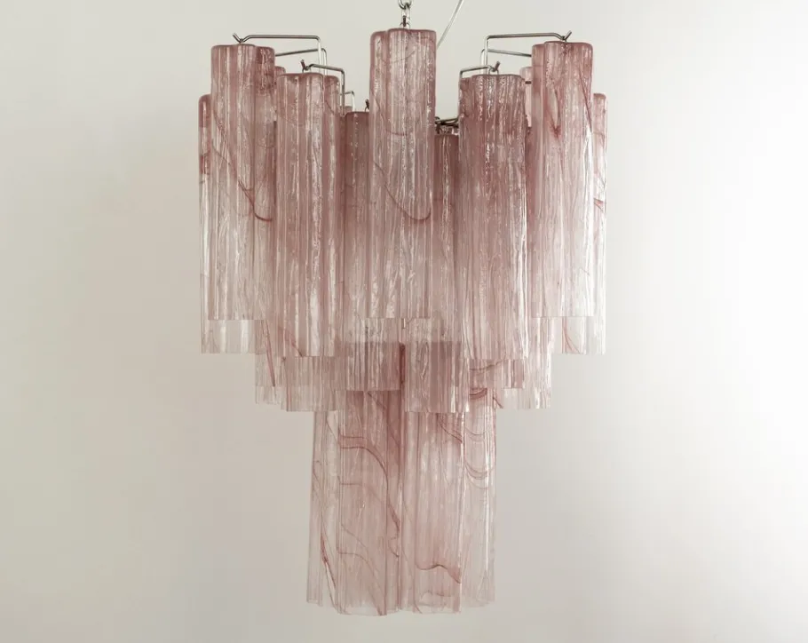 Clearance Pamono Italian Chandelier in Pink Murano Glass, 1980s