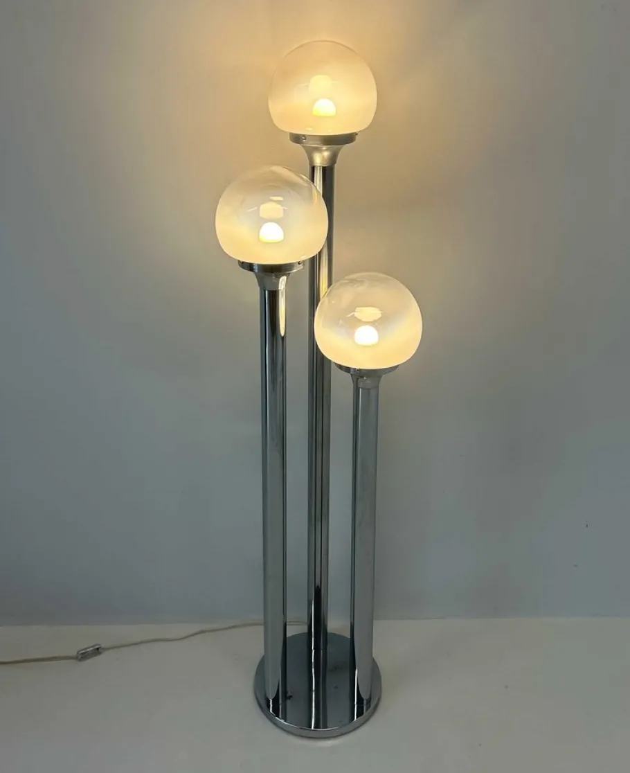 Sale Pamono Italian Chrome and Murano Glass Floor Lamp from Mazzega, 1970s