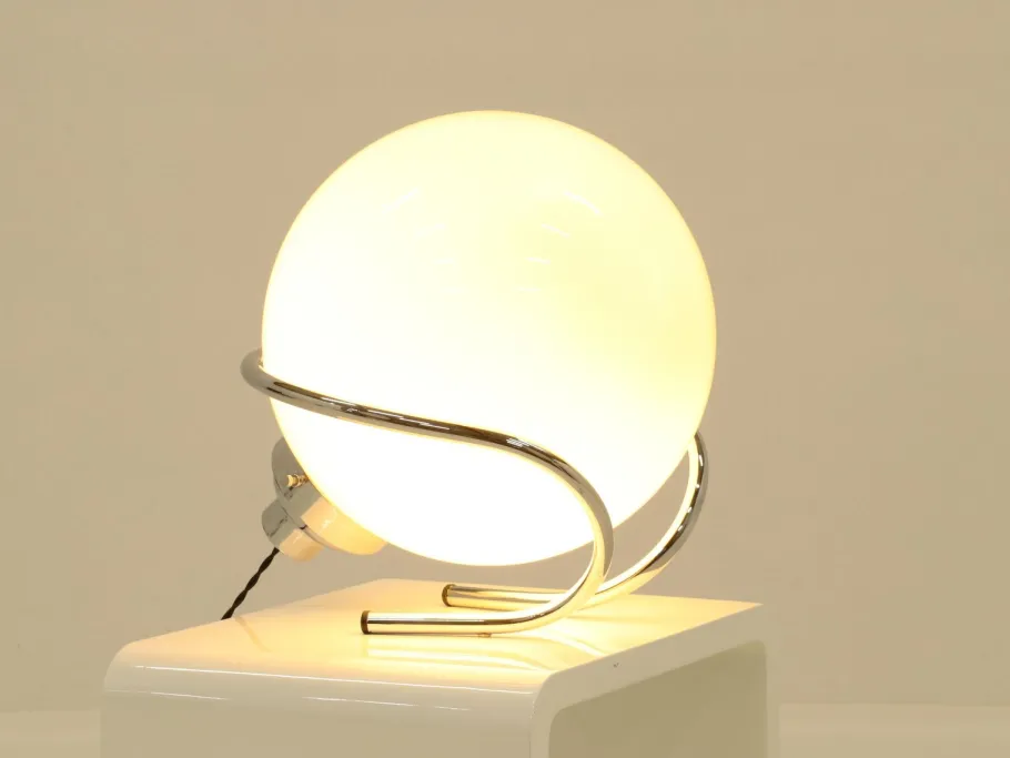 Sale Pamono Italian Chrome and White Glass Globe Table Lamp, Italy, 1970s