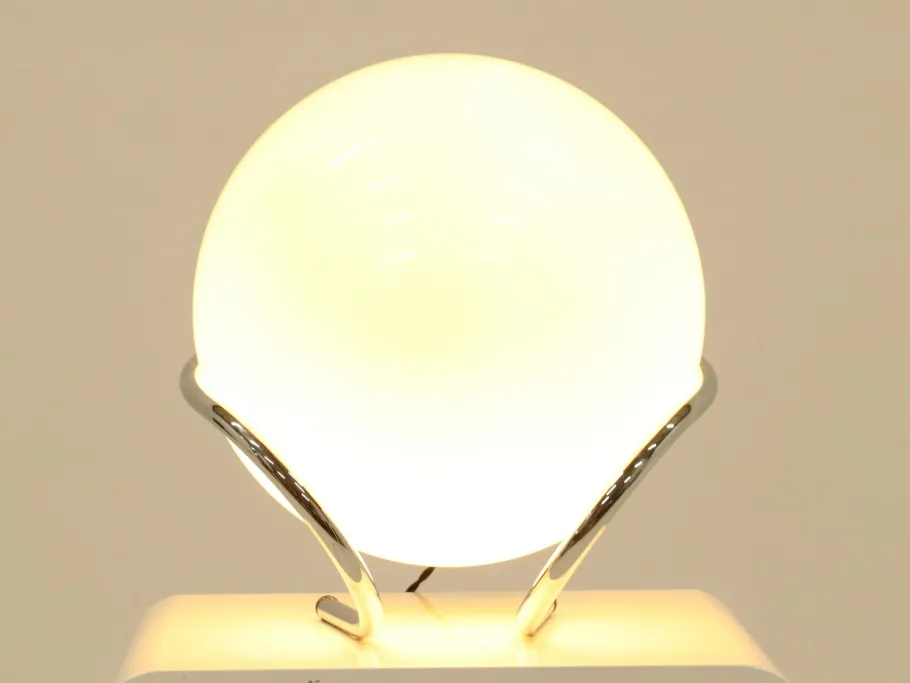 Sale Pamono Italian Chrome and White Glass Globe Table Lamp, Italy, 1970s
