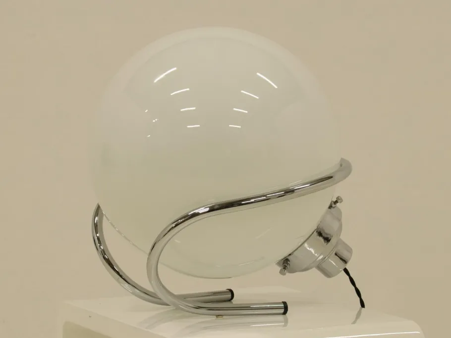 Sale Pamono Italian Chrome and White Glass Globe Table Lamp, Italy, 1970s