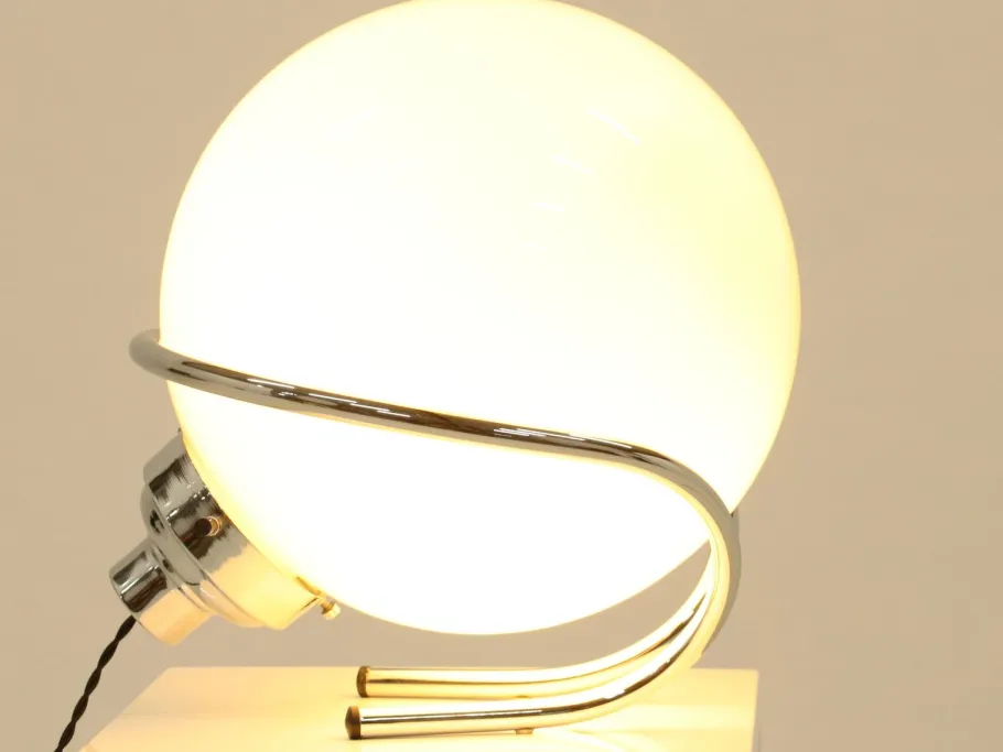 Discount Pamono Italian Chrome and White Glass Globe Table Lamp, Italy, 1970s
