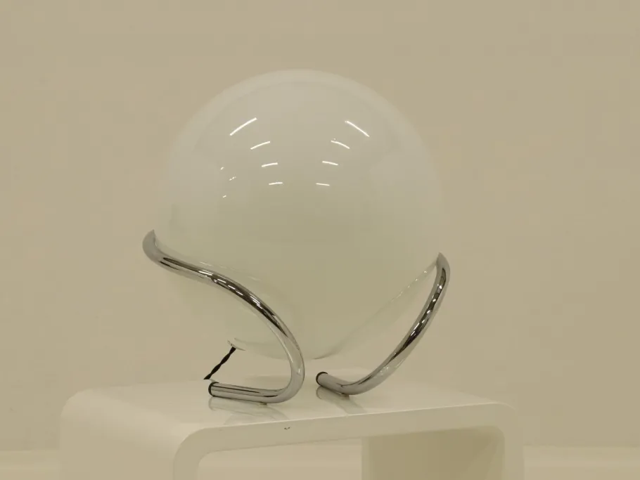 Discount Pamono Italian Chrome and White Glass Globe Table Lamp, Italy, 1970s