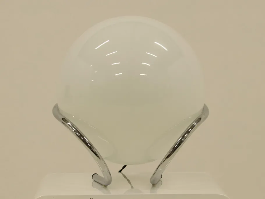 Discount Pamono Italian Chrome and White Glass Globe Table Lamp, Italy, 1970s