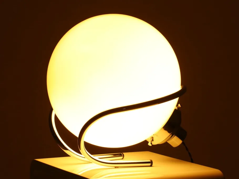 Discount Pamono Italian Chrome and White Glass Globe Table Lamp, Italy, 1970s