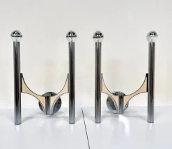 New Pamono Italian Chromed Steel Wall Lamps or Sconces Model 105 by Gaetano Sciolari for Sciolari Roma, 1960s, Set of 2