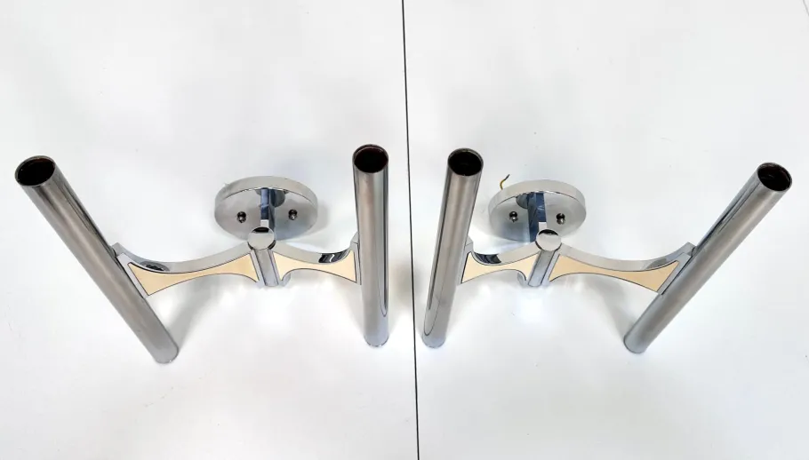 New Pamono Italian Chromed Steel Wall Lamps or Sconces Model 105 by Gaetano Sciolari for Sciolari Roma, 1960s, Set of 2