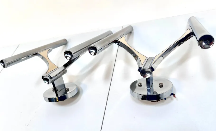 New Pamono Italian Chromed Steel Wall Lamps or Sconces Model 105 by Gaetano Sciolari for Sciolari Roma, 1960s, Set of 2