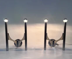New Pamono Italian Chromed Steel Wall Lamps or Sconces Model 105 by Gaetano Sciolari for Sciolari Roma, 1960s, Set of 2