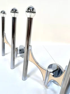 New Pamono Italian Chromed Steel Wall Lamps or Sconces Model 105 by Gaetano Sciolari for Sciolari Roma, 1960s, Set of 2