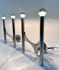 New Pamono Italian Chromed Steel Wall Lamps or Sconces Model 105 by Gaetano Sciolari for Sciolari Roma, 1960s, Set of 2