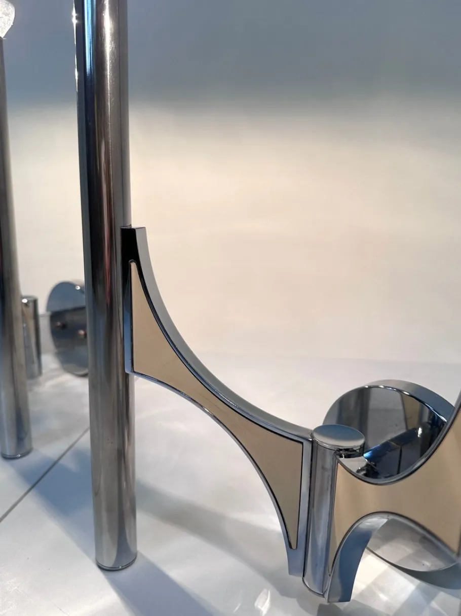 New Pamono Italian Chromed Steel Wall Lamps or Sconces Model 105 by Gaetano Sciolari for Sciolari Roma, 1960s, Set of 2