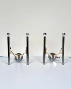 New Pamono Italian Chromed Steel Wall Lamps or Sconces Model 105 by Gaetano Sciolari for Sciolari Roma, 1960s, Set of 2
