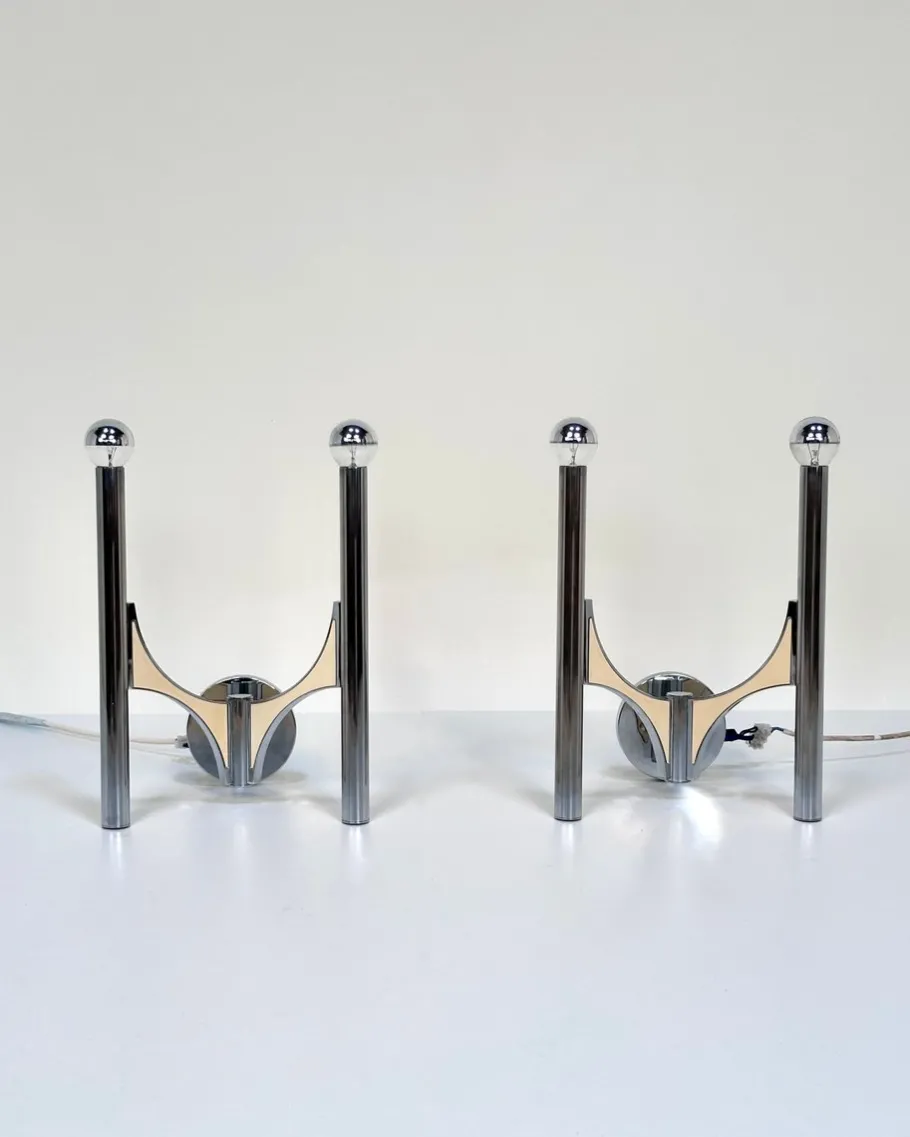 New Pamono Italian Chromed Steel Wall Lamps or Sconces Model 105 by Gaetano Sciolari for Sciolari Roma, 1960s, Set of 2